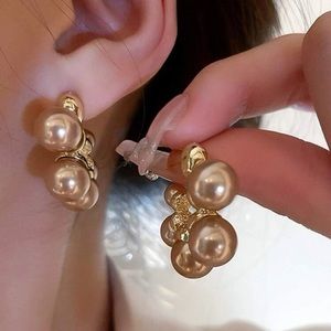 Faux Pearl Cuff Hoop  Earrings Golden